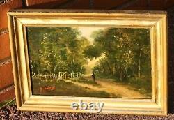 2 Antique Paintings Signed. Landscape Oil Painting on Wood Panel Style 19th Century