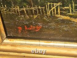 2 Antique Paintings Signed. Landscape Oil Painting on Wood Panel Style 19th Century