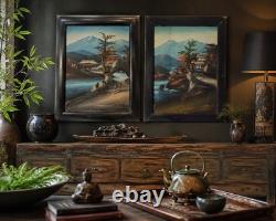 2 Large Japanese Paintings, Early 20th Century, Oil with Relief