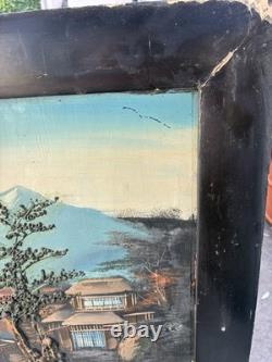 2 Large Japanese Paintings, Early 20th Century, Oil with Relief
