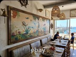 2 oils on panel signed underwater scene Mediterranean fish vintage