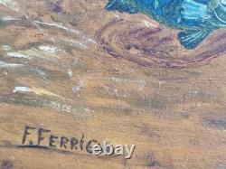 2 oils on panel signed underwater scene Mediterranean fish vintage