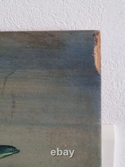 2 oils on panel signed underwater scene Mediterranean fish vintage