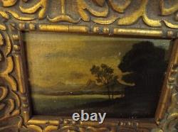 2 old oil paintings on wooden panel landscape