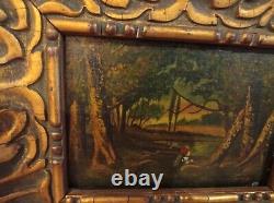 2 old oil paintings on wooden panel landscape