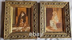 2 religious paintings on wooden panel with golden frame: MATER AMABILIS & MARIA VIRGO