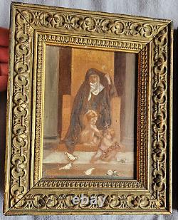 2 religious paintings on wooden panel with golden frame: MATER AMABILIS & MARIA VIRGO