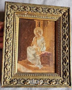 2 religious paintings on wooden panel with golden frame: MATER AMABILIS & MARIA VIRGO