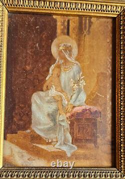 2 religious paintings on wooden panel with golden frame: MATER AMABILIS & MARIA VIRGO