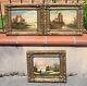 3 Signed Tableaux. Riverbank Landscape Oil Painting On Wood Panel