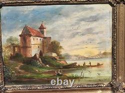 3 Signed Tableaux. Riverbank Landscape Oil Painting on Wood Panel