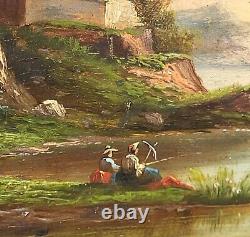 3 Signed Tableaux. Riverbank Landscape Oil Painting on Wood Panel