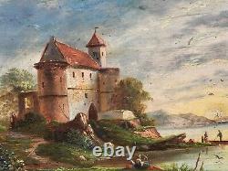 3 Signed Tableaux. Riverbank Landscape Oil Painting on Wood Panel