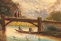 3 Signed Tableaux. Riverbank Landscape Oil Painting on Wood Panel