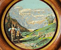 3 Tondos / Paintings of the Pyrenees on Wood Chateau de Lourdes Lake and Mountain