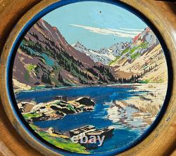 3 Tondos / Paintings of the Pyrenees on Wood Chateau de Lourdes Lake and Mountain