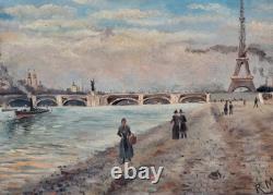 ALFRED MOLET. Alexander Bridge banks of the Seine. Oil painting on wood