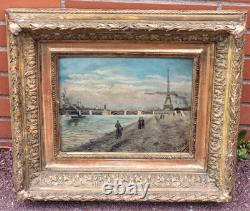 ALFRED MOLET. Alexander Bridge banks of the Seine. Oil painting on wood