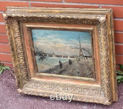 ALFRED MOLET. Alexander Bridge banks of the Seine. Oil painting on wood