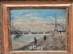 ALFRED MOLET. Alexander Bridge banks of the Seine. Oil painting on wood
