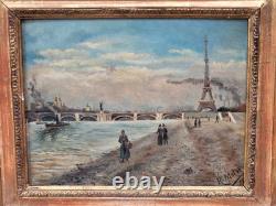ALFRED MOLET. Alexander Bridge banks of the Seine. Oil painting on wood