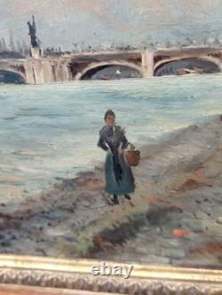 ALFRED MOLET. Alexander Bridge banks of the Seine. Oil painting on wood