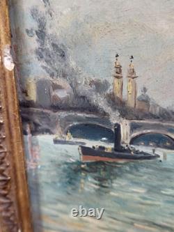 ALFRED MOLET. Alexander Bridge banks of the Seine. Oil painting on wood