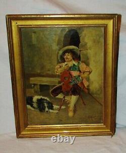 ANCILLOTTI TABLEAU HOMME with a pipe 19th century OIL ON CANVAS GOLDEN WOOD FRAME