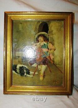 ANCILLOTTI TABLEAU HOMME with a pipe 19th century OIL ON CANVAS GOLDEN WOOD FRAME