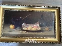 ARMAND ROBERT 1817 1890 STILL LIFE WITH BACON AND CABBAGE PAINTER FROM ARRAS born in 1862