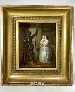 ATTRIBUTED TO A-H DUBASTY SUPERB PAINTING H/P 19th CENTURY WOMAN WITH CHILD & ARMOR