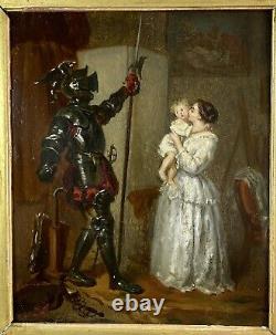 ATTRIBUTED TO A-H DUBASTY SUPERB PAINTING H/P 19th CENTURY WOMAN WITH CHILD & ARMOR
