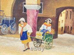 A. BAISSOT. View of a Lively Courtyard. Oil painting on canvas signed