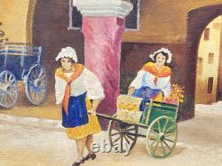 A. BAISSOT. View of a Lively Courtyard. Oil painting on canvas signed