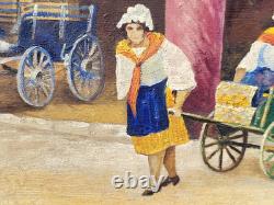 A. BAISSOT. View of a Lively Courtyard. Oil painting on canvas signed