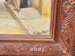A. BAISSOT. View of a Lively Courtyard. Oil painting on canvas signed