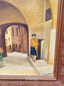 A. BAISSOT. View of a Lively Courtyard. Oil painting on canvas signed
