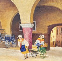 A. BAISSOT. View of a Lively Courtyard. Oil painting on canvas signed