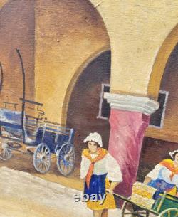 A. BAISSOT. View of a Lively Courtyard. Oil painting on canvas signed