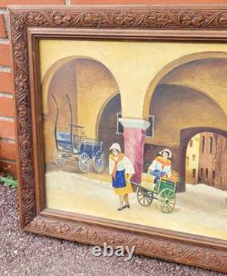 A. BAISSOT. View of a Lively Courtyard. Oil painting on canvas signed
