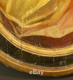 Aa 18th Remarkable Painting On Wood Medallion 58cm Baby Jesus Christ God