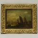 About 1900 Ancient Oil Painting Landscape With Boats 42x34 Cm