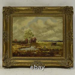 About 1950 Ancient Oil Painting Marshy Landscape 41x35 CM