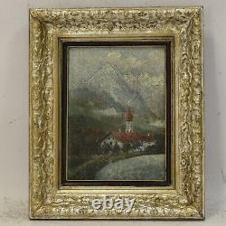 About 1950 Ancient Oil Painting Mountain Landscape 34x28cm