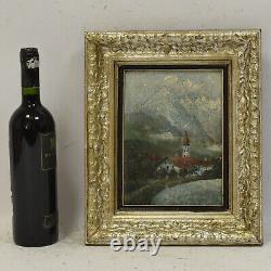 About 1950 Ancient Oil Painting Mountain Landscape 34x28cm