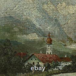About 1950 Ancient Oil Painting Mountain Landscape 34x28cm