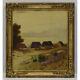 About 1950 Ancient Oil Painting View Of The Village 56x52 Cm