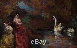 Adolphe Monticelli Nineteenth Workshop Entourage. Women In A Park With Swans