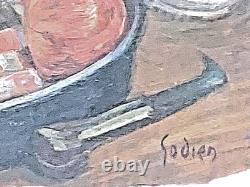 Adrien Godien 1873-1949 still life with fruits and a pipe oil/wood signed