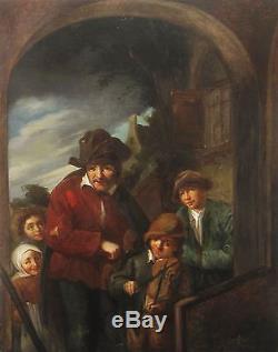 After Adriaen Van Ostade The Traveling Musicians Table Oil Old Panel